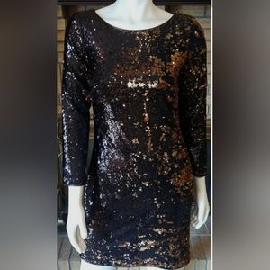 Halston Heritage Black And Gold Sequin Dress!